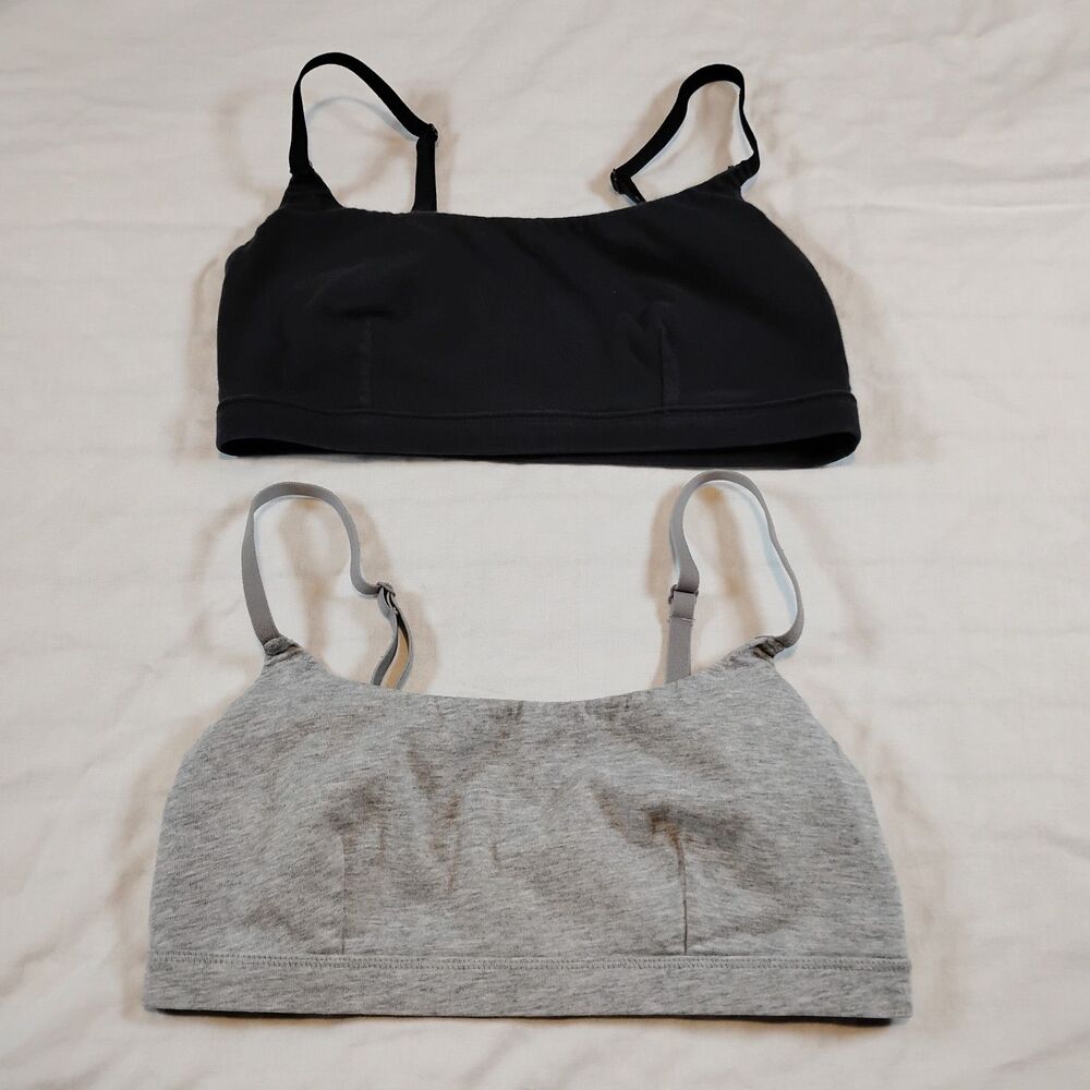 Lot of 2 Cotton Jersey Scoop Bralettes Size XS Black Gray